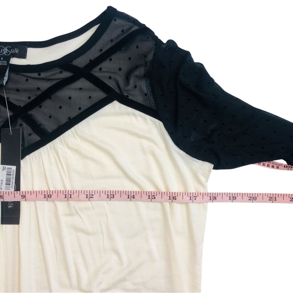 NWT August Silk Cream with Black Lace Top Long Sleeve Loose Fit Scoop Neck - Picture 9 of 16